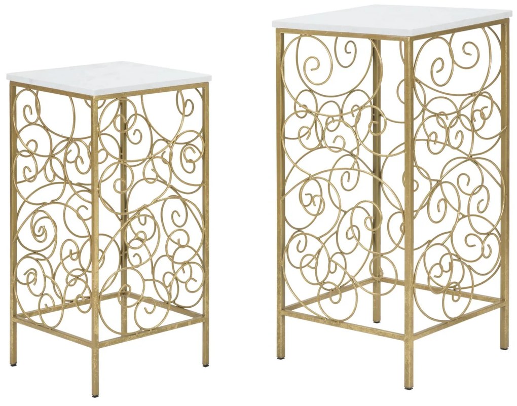 CONJUNTO DE 2 MESAS DE APOIO ESPIRAL 34X34X70-29X29X60 CM DOURADO E BRANCO