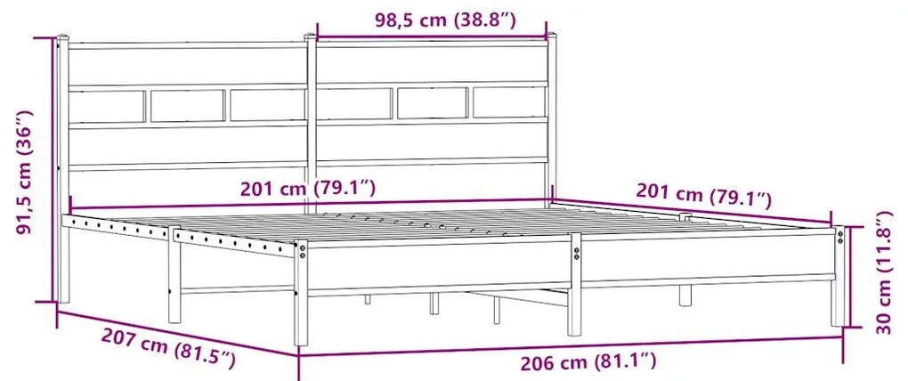 Estrutura de cama sem colchão 200x200cm metal carvalho sonoma