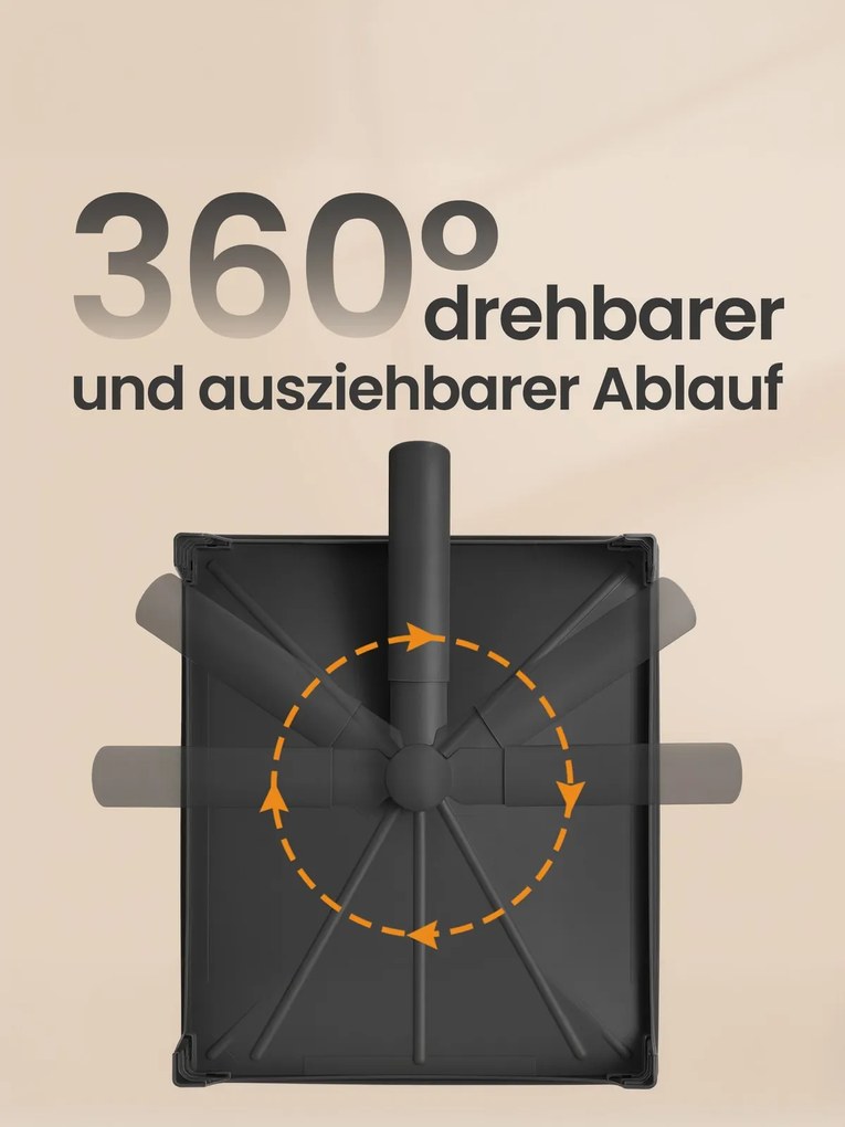 Escorredor de pratos com bandeja extensível (31-56) x 42 x 20 cm, giratório em 360° preto