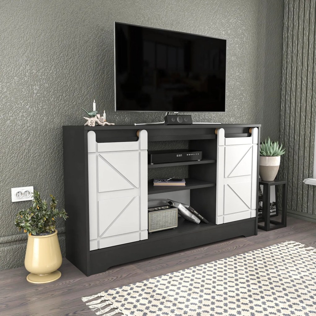 Móvel TV Ahris – Cinza e Branco – 140x35x85 cm
