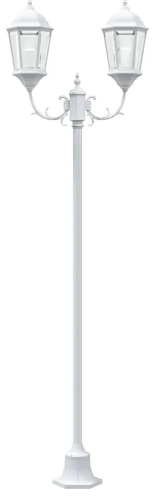 Poste de Luz de Jardim 2-Lâmpada E27 Branco 220 cm Alumínio