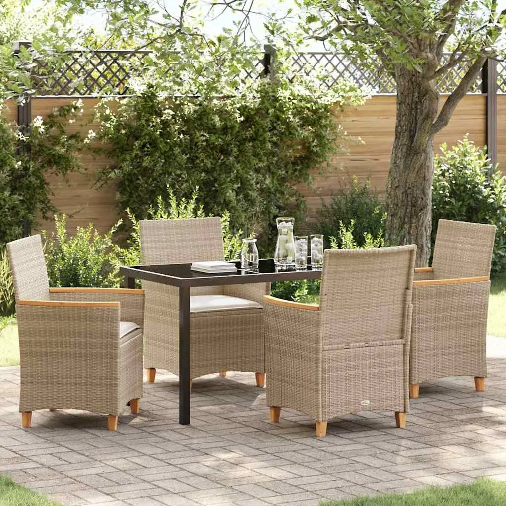 vidaXL Conjunto de Jantar de Jardim com 5 Peças e Almofadas em Polirattan Bege