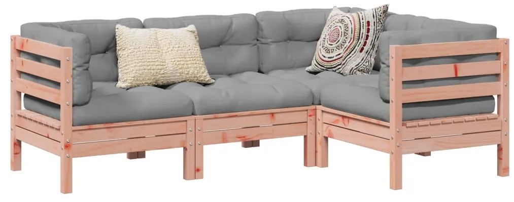 vidaXL 4 pcs conj. sofás jardim c/ almofadões madeira abeto-de-douglas
