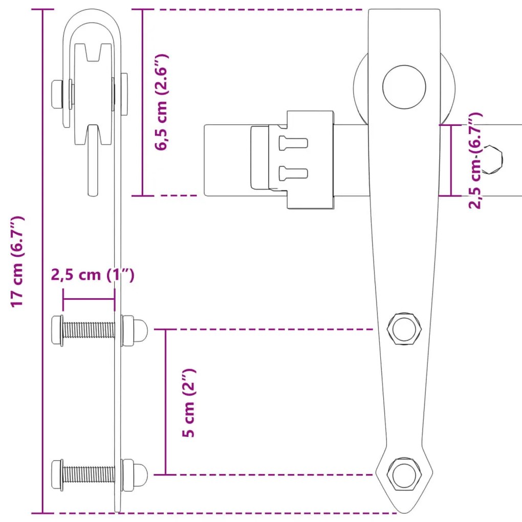 Mini kit p/ porta de armário deslizante 122cm aço carbono preto