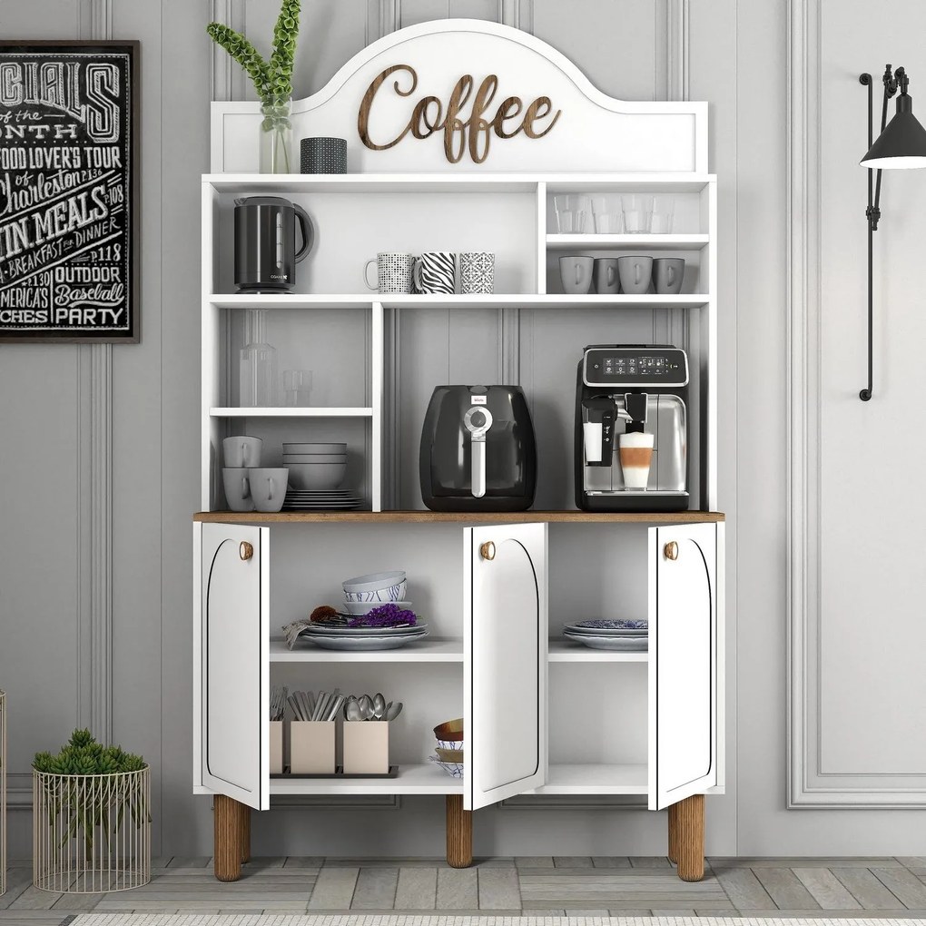 Armário Alto de Cozinha "Coffee" - 200x120x35 cm - Branco - Design Mod