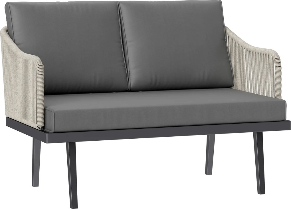 Outsunny Sofá de Jardim 2 Lugares com Almofadas em Resina Trançada Sofá de Exterior Estrutura em Aço 110x70x72 cm Cinza Escuro | Aosom Portugal