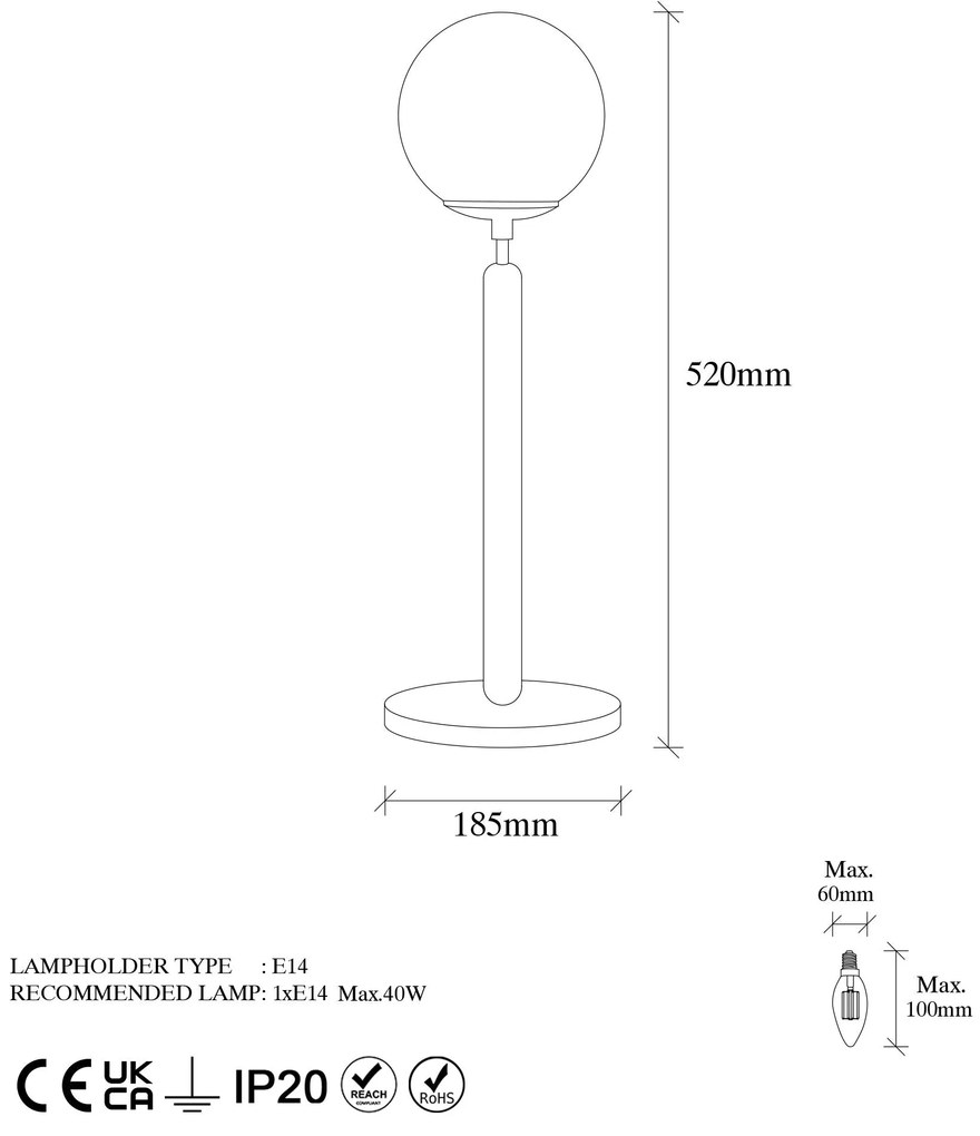 Candeeiro de Mesa King – Preto – 18 x 18 x 52 cm