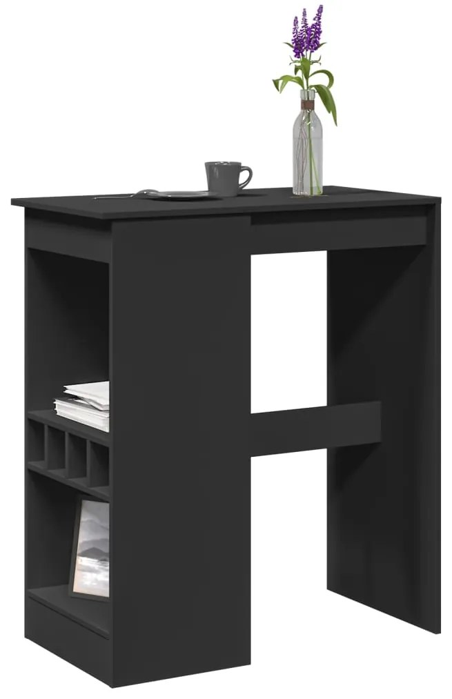 Mesa de bar com prateleiras derivados de madeira preto