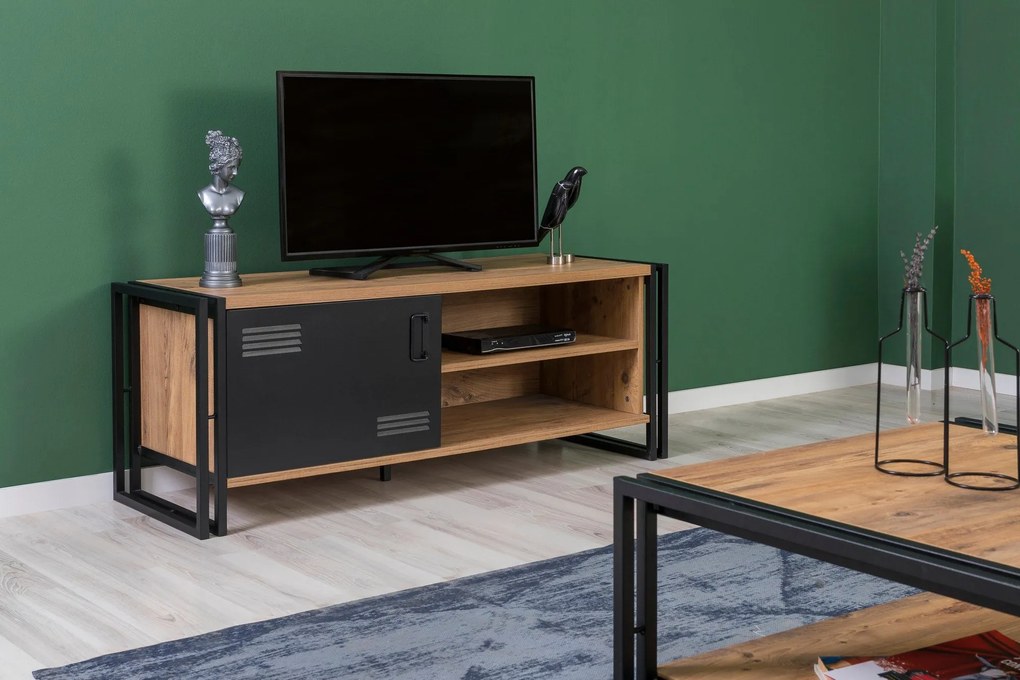 Conjunto de Mobiliário de Sala Cosmo – Pinho Atlântico Preto – TV: 130