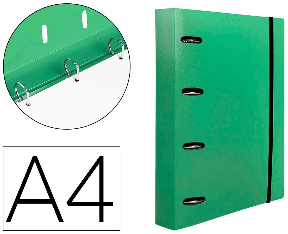 Dossier de Argolas Com Recarga A4 100 Folhas 80g Polipropileno 4 Anillas 25mm Cor Verde