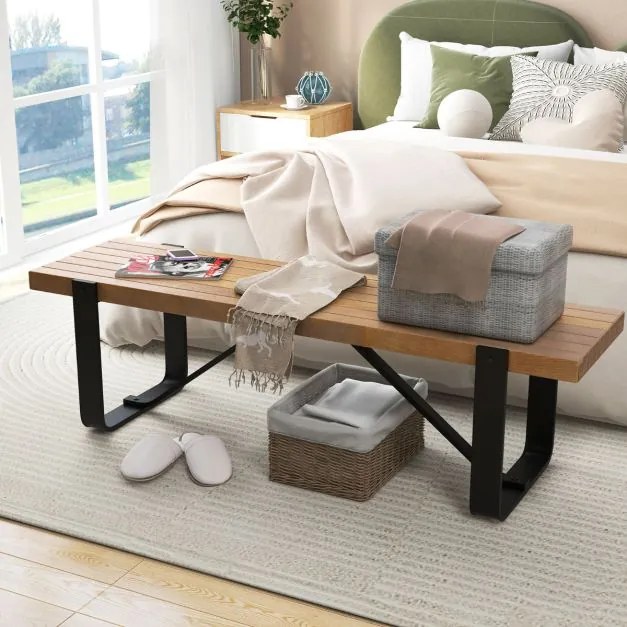 Banco de entrada 152,5 cm Estrutura metálica Rústica Sapateira de madeira Rústica Carga 300 kg Natural