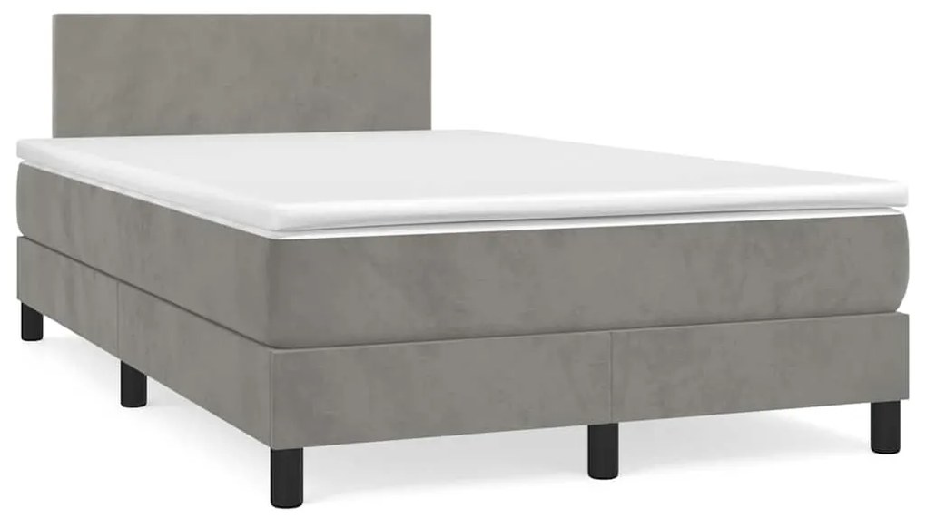 Cama box spring colchão LED 120x190 cm couro artif. cinza-claro