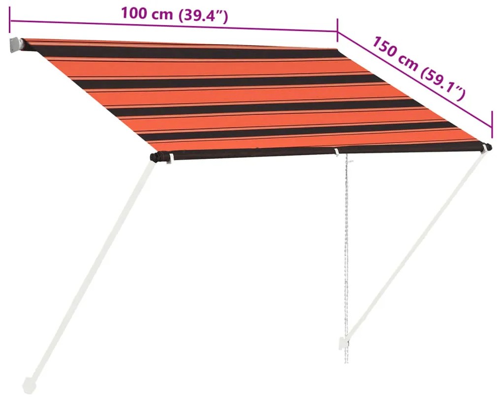 Toldo retrátil 100x150 cm laranja e castanho