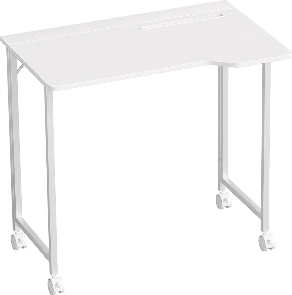 HOMCOM Secretária, mesa de computador dobrável, mesa de escritório economizadora de espaço com rodízios, ranhura para dispositivos, 80 x 52 x 75 cm, Branco | Aosom Portugal