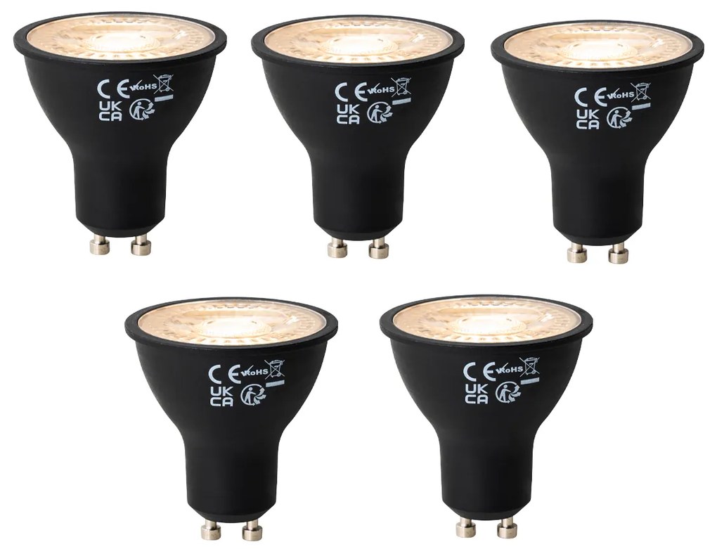 Conjunto de 5 Lâmpadas LED GU10 Reguláveis em 3 Níveis Preto 6W 4300 lm 2000 - 6000K