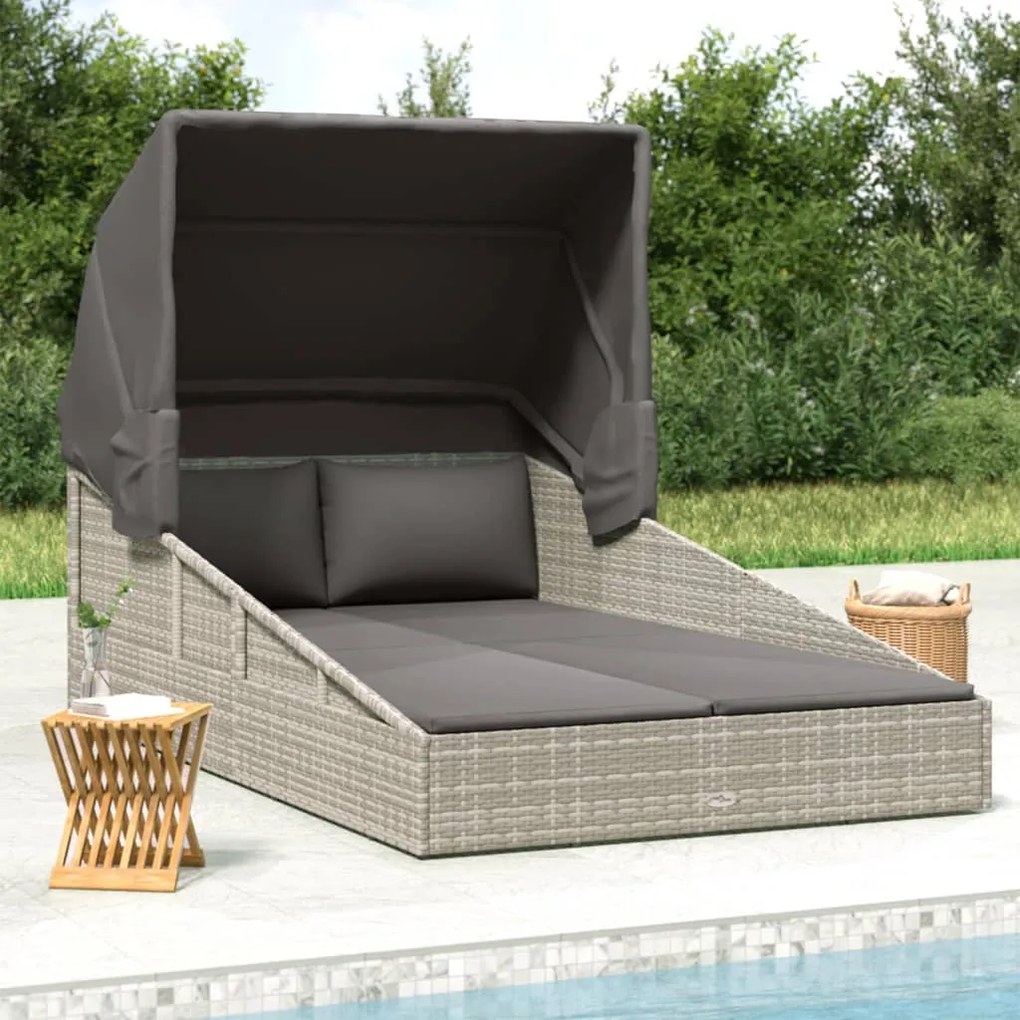 vidaXL Espreguiçadeira c/ teto dobrável 200x114x128 cm vime PE cinza