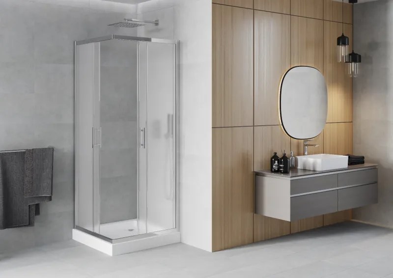 Mexen Rio cabine de duche quadrada 90 x 90 cm, fosca, cromada + base de duche, branca - 860-090-090-01-30-4510