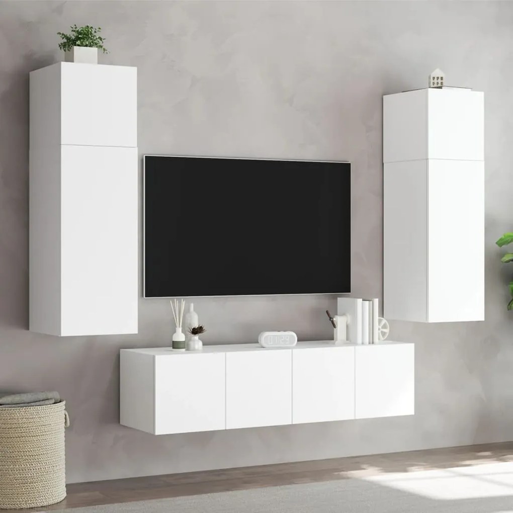 Móveis de parede p/ TV com luzes LED 2 pcs 80x35x31 cm branco