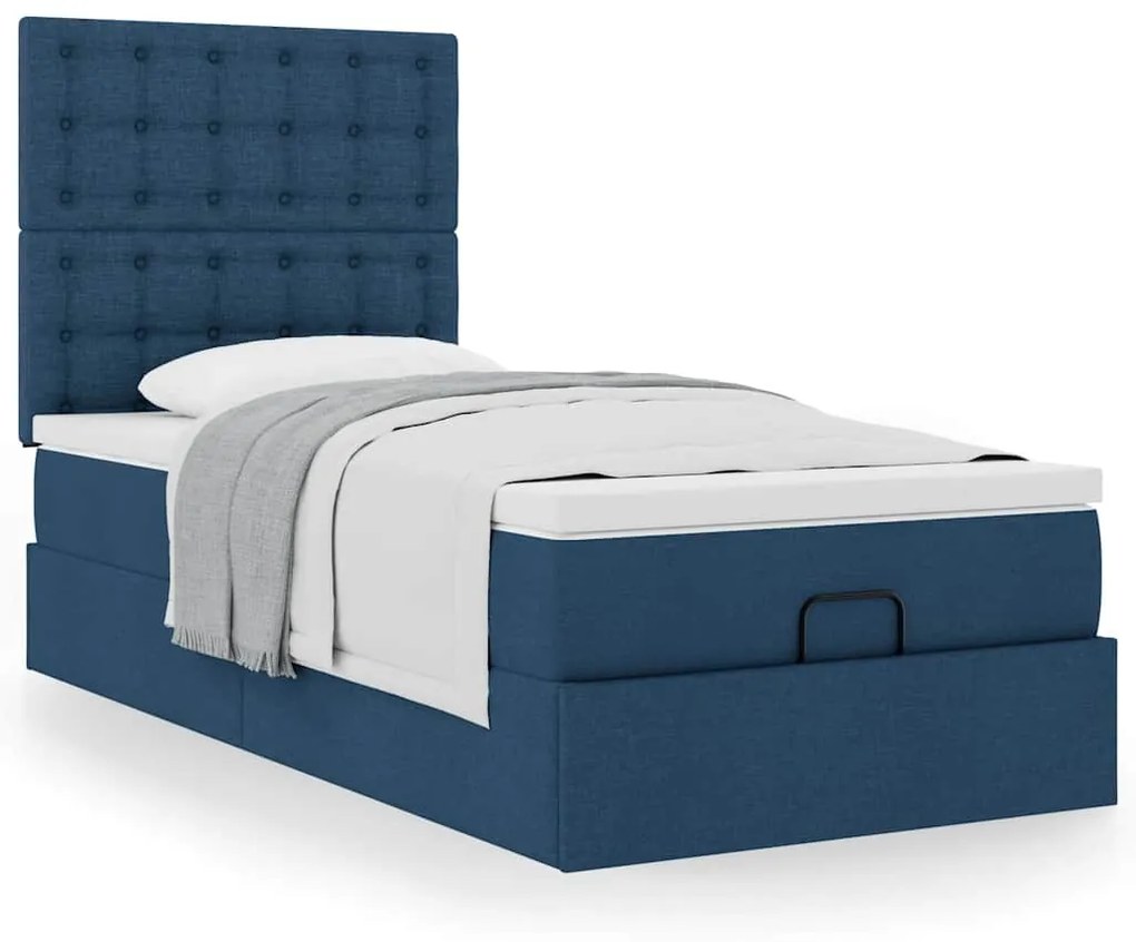 Estrutura de cama otomana com colchão tecido azul 90x190cm