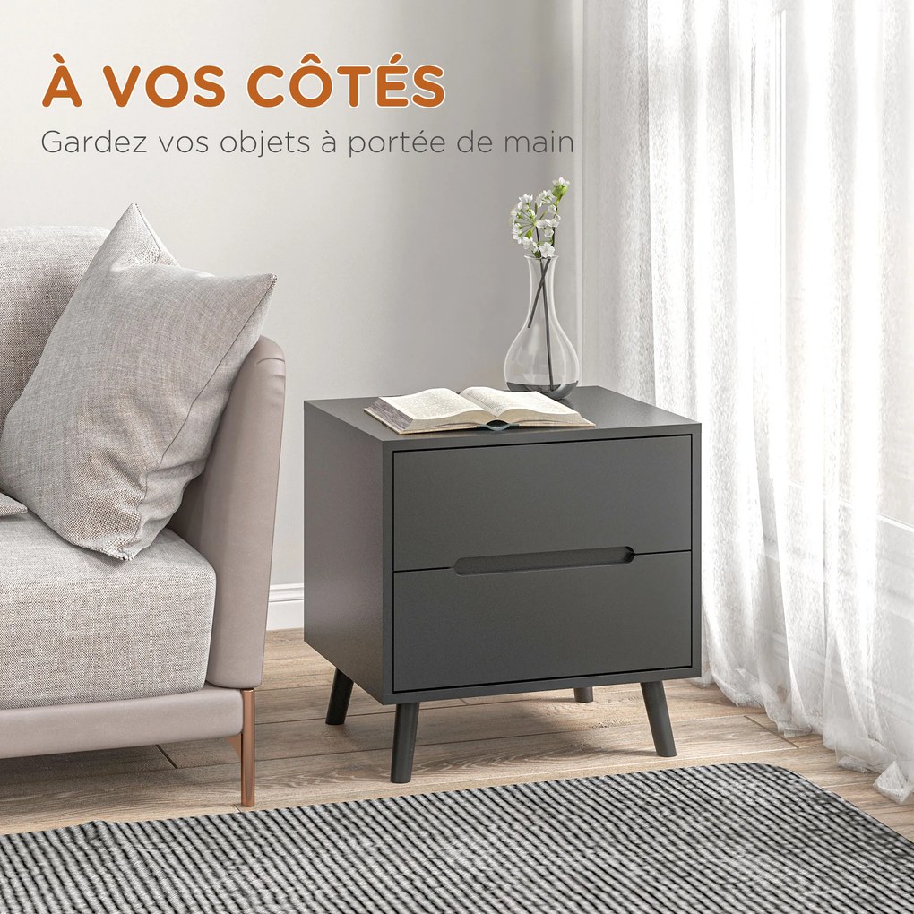 Mesa de cabeceira com 2 gavetas  50 x 40 x 50,5 cm, estilo moderno, para quarto ou sala preta