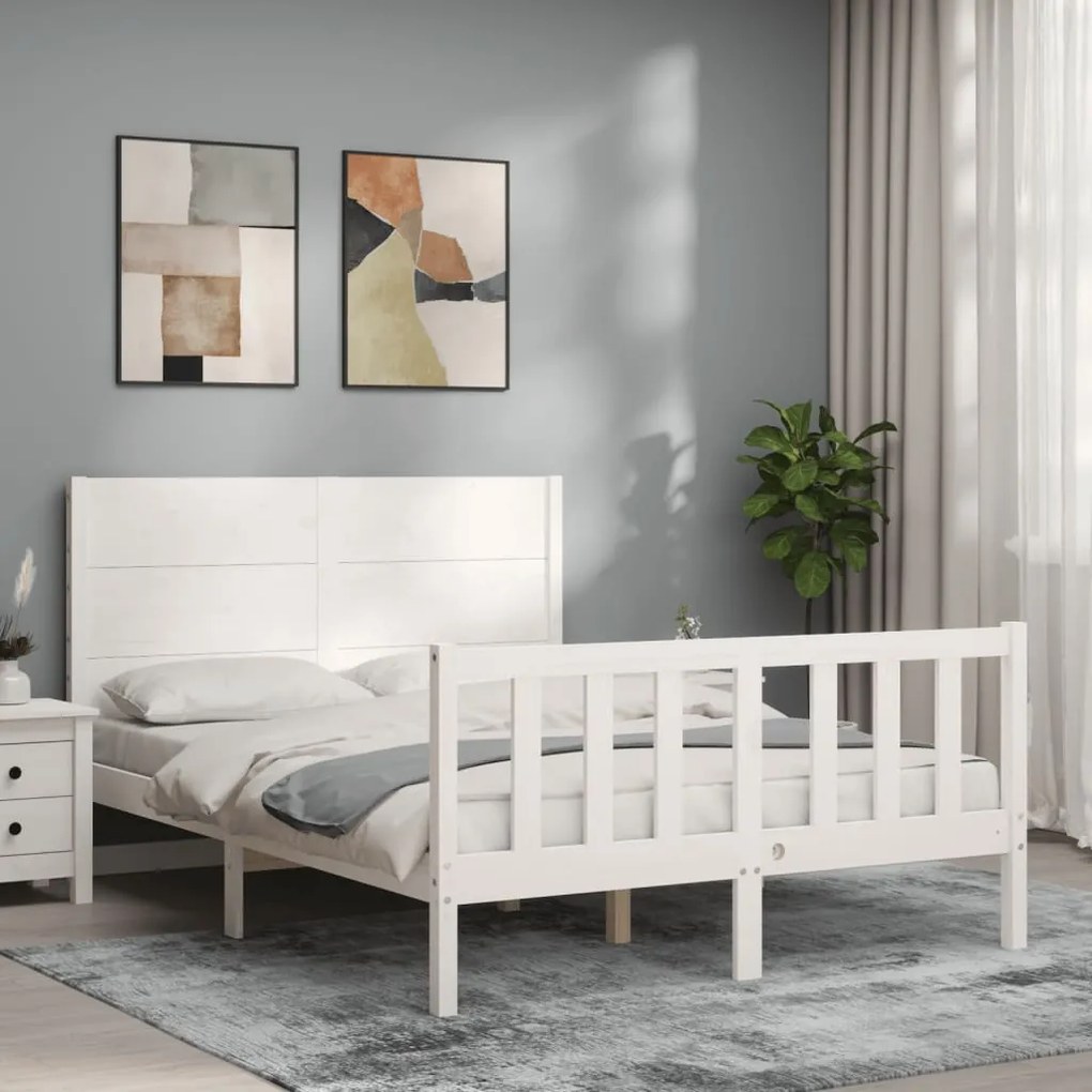 Cama sem colchão 140x190 cm madeira de pinho maciça branco
