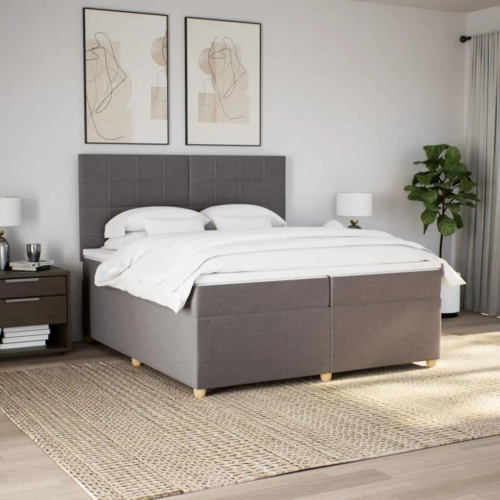 Cama com molas/colchão 200x200 cm tecido castanho-acinzentado