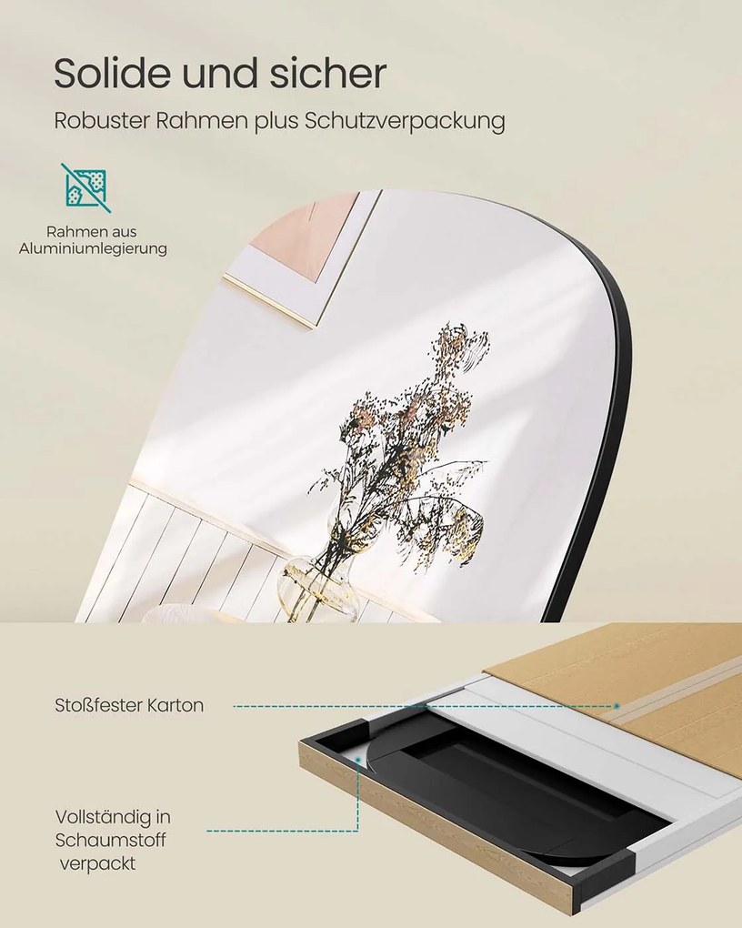 Espelho de corpo inteiro com cantos arredondados 160 x 50 cm Preto