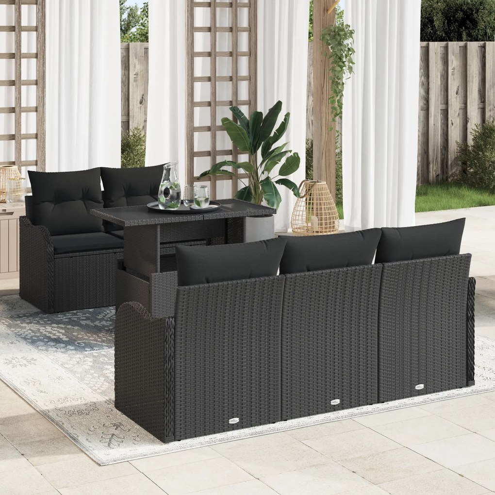 Conjunto de Sofá de Jardim vidaXL 6 Peças com Almofadas Rattan Preto