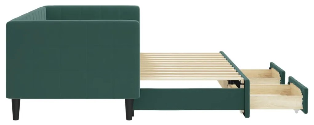 Sofá-cama c/ gavetão e gavetas 80x200cm veludo verde-escuro