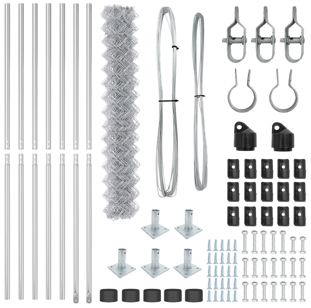 Cerca de Cadeia com 7 Posts Flangeados 1.6x10 m Aço Galvanizado
