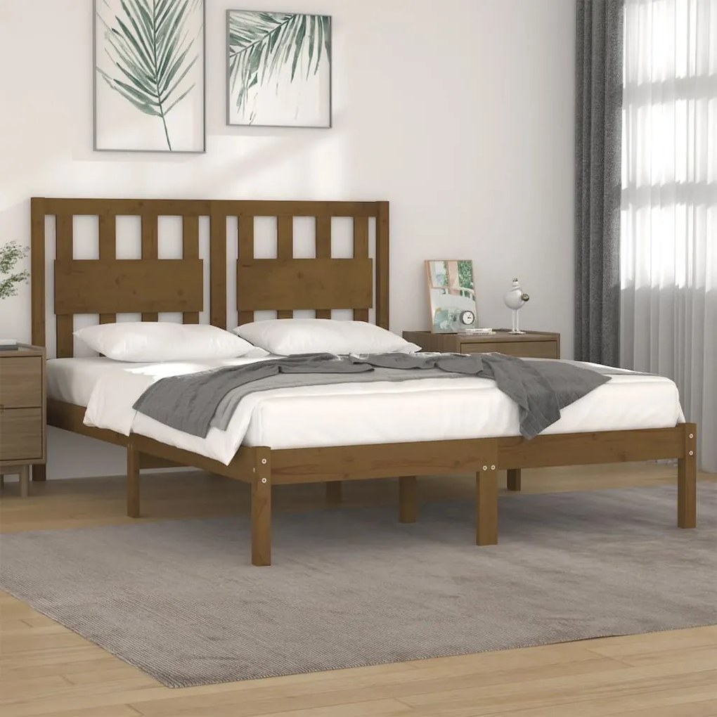 vidaXL Estrutura de cama 200x200 cm pinho maciço castanho mel