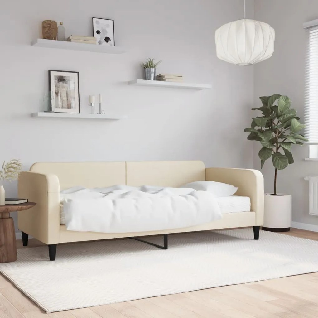 Sofá-cama com colchão 100x200 cm tecido cor creme