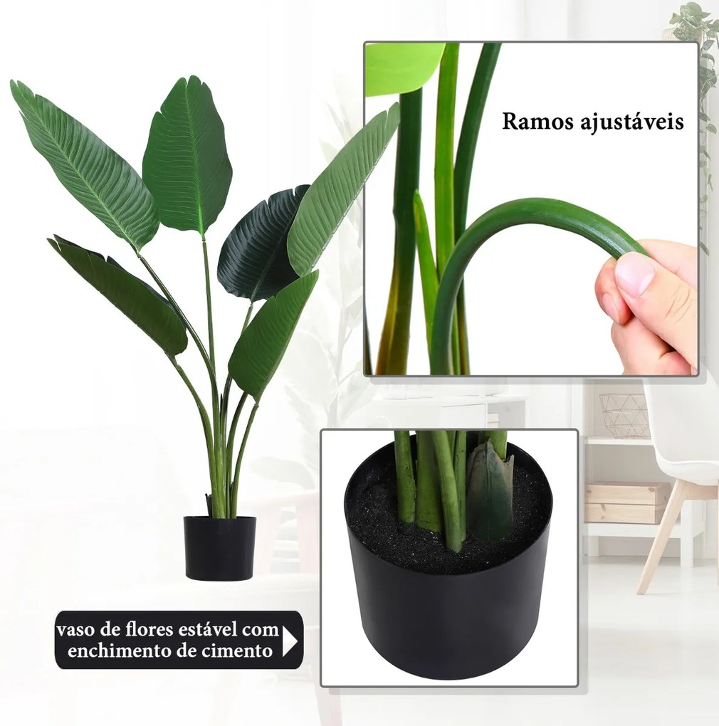 Planta de decoração artificial de Palma Árvore realista com vaso de flores 7 folhas x15x120cm para exterior e interior Não requer instalação