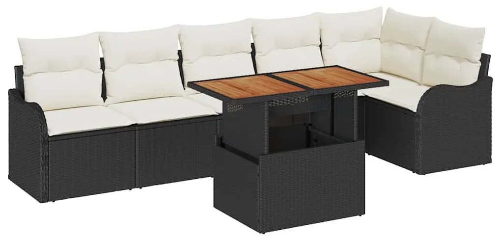 Conjunto de Sofá de Jardim 7 Peças com Almofadas em Rattan Sintético P