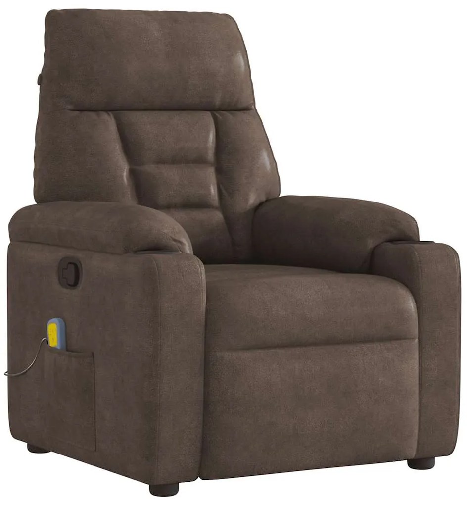 vidaXL Poltrona de massagens reclinável tecido de microfibra castanho
