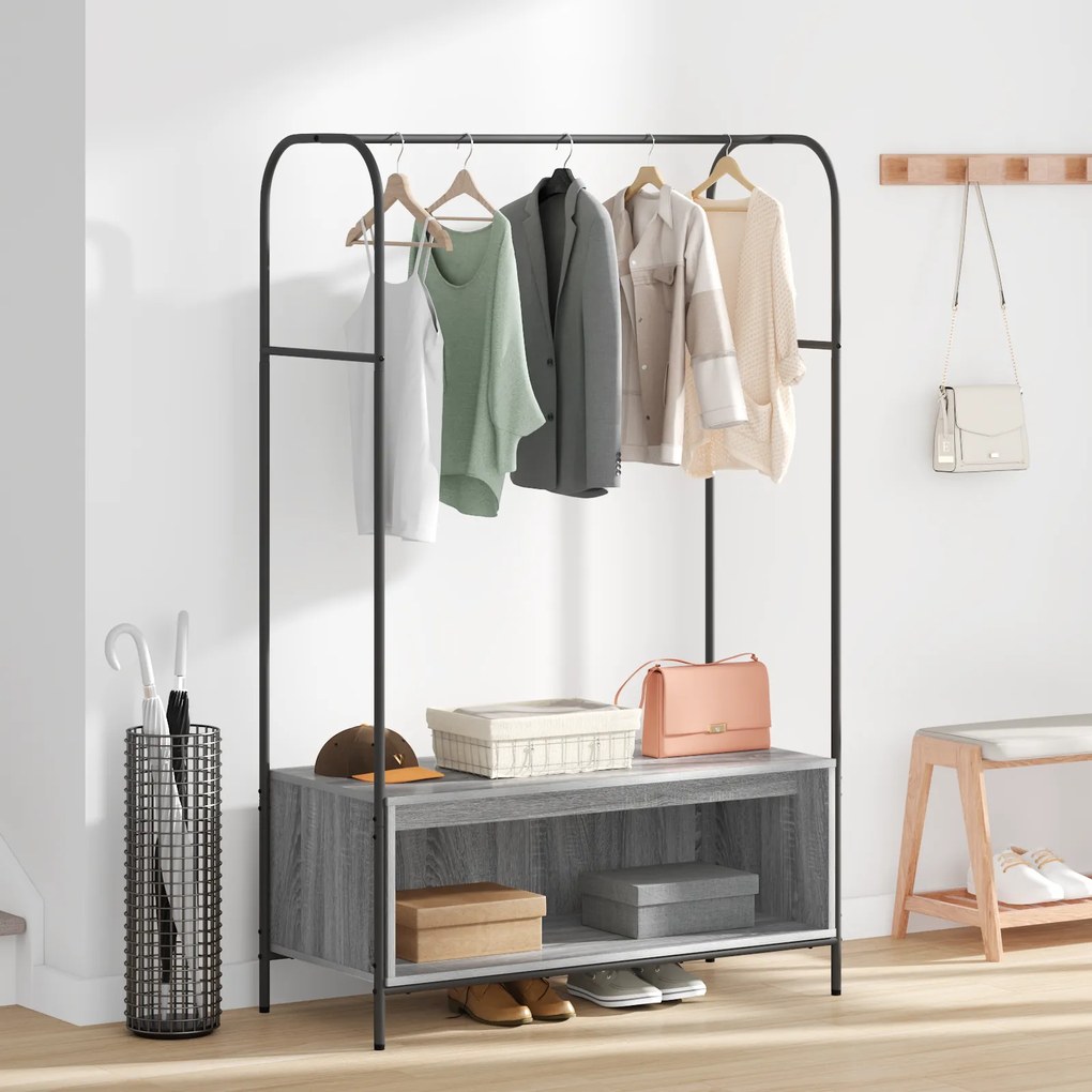 Cabideiro com Prateleiras Cinza Sonoma 100x44x160 cm