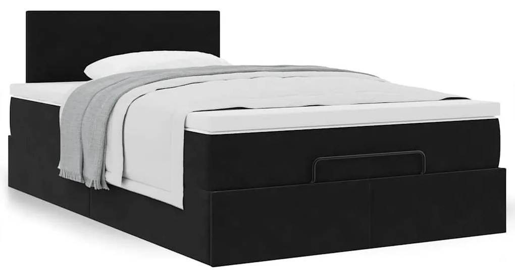 Cama otomana com colchão 120x190 cm veludo preto