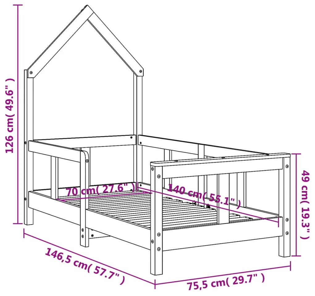 Estrutura de cama infantil 70x140 cm pinho maciço branco