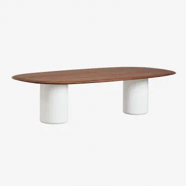 Mesa De Jantar Oval Em Mdf E Cimento Lysander Branco & 270 X 110 Cm & Carvalho Escuro Castanho - Sklum