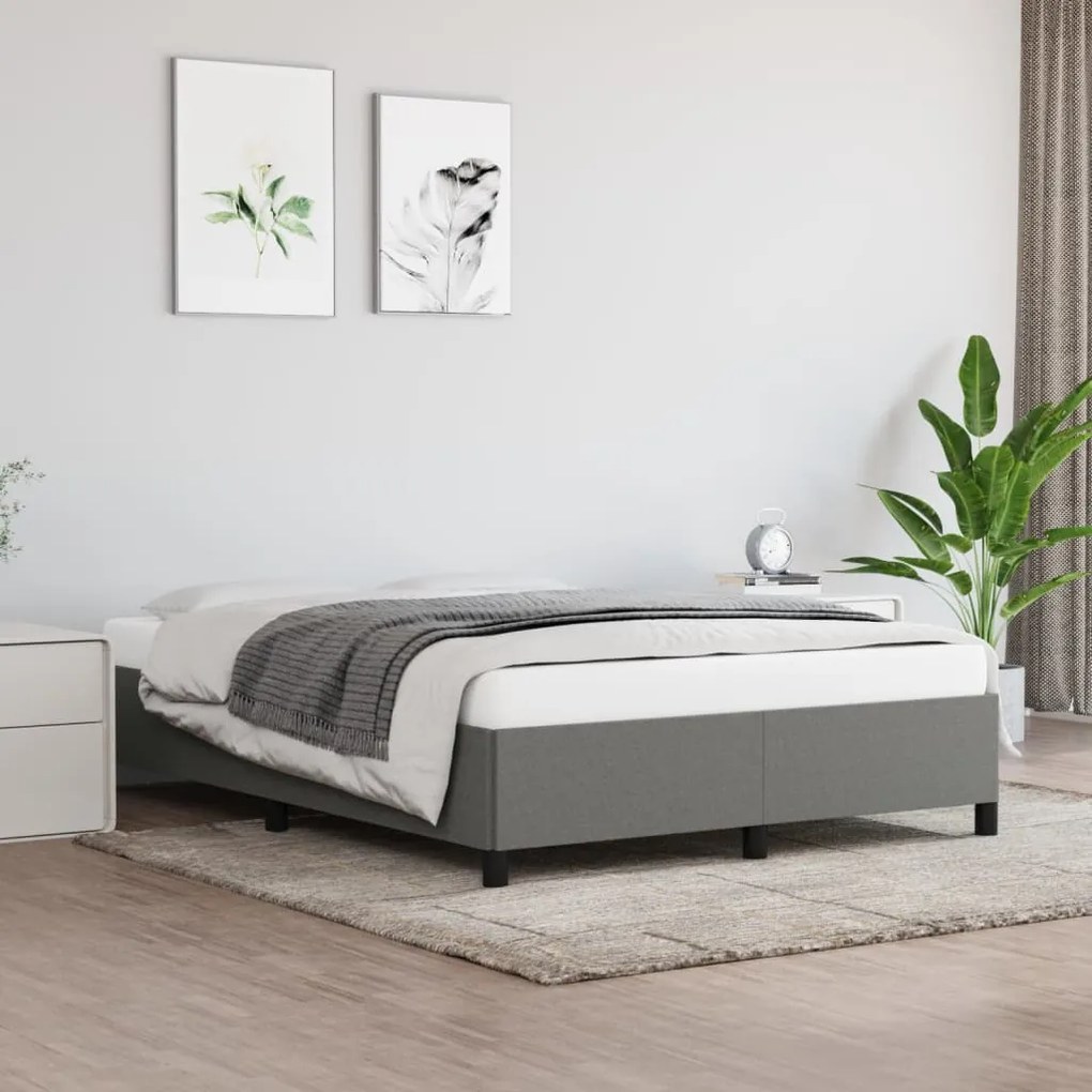 vidaXL Estrutura de cama sem colchão 140x200 cm tecido cinzento-escuro