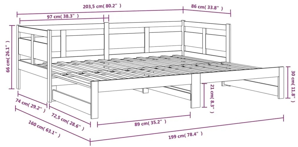 Estrutura sofá-cama de puxar 2x(90x200) cm pinho maciço