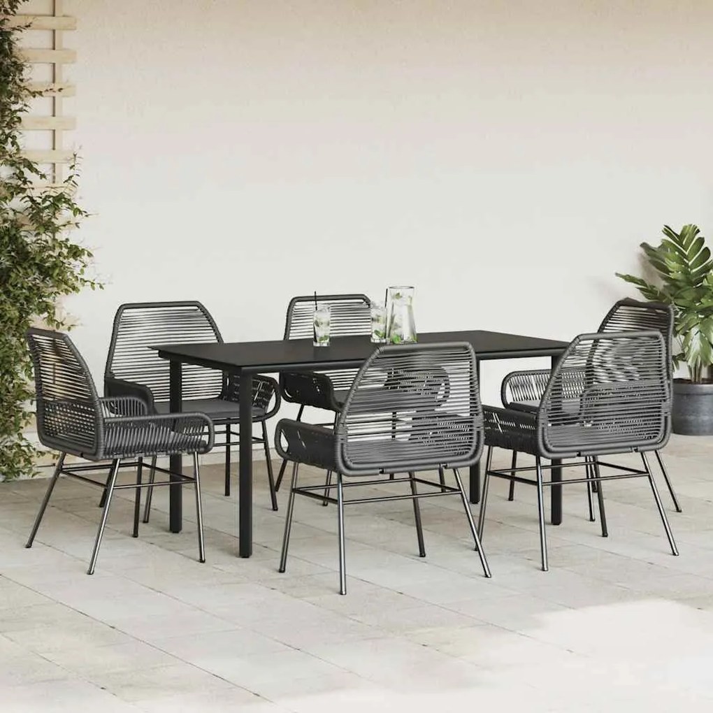 Conjunto de jantar jardim 7 peças almofadas vidro vime PE preto