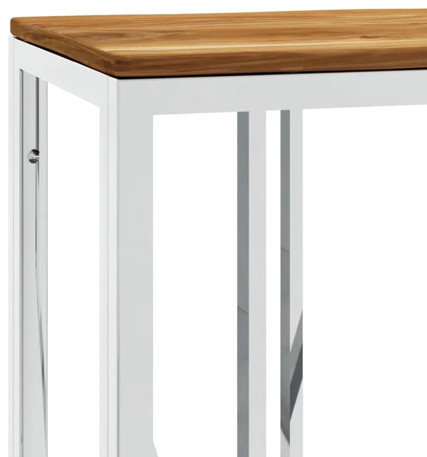 Mesa consola aço inoxidável/madeira de acácia maciça prateado