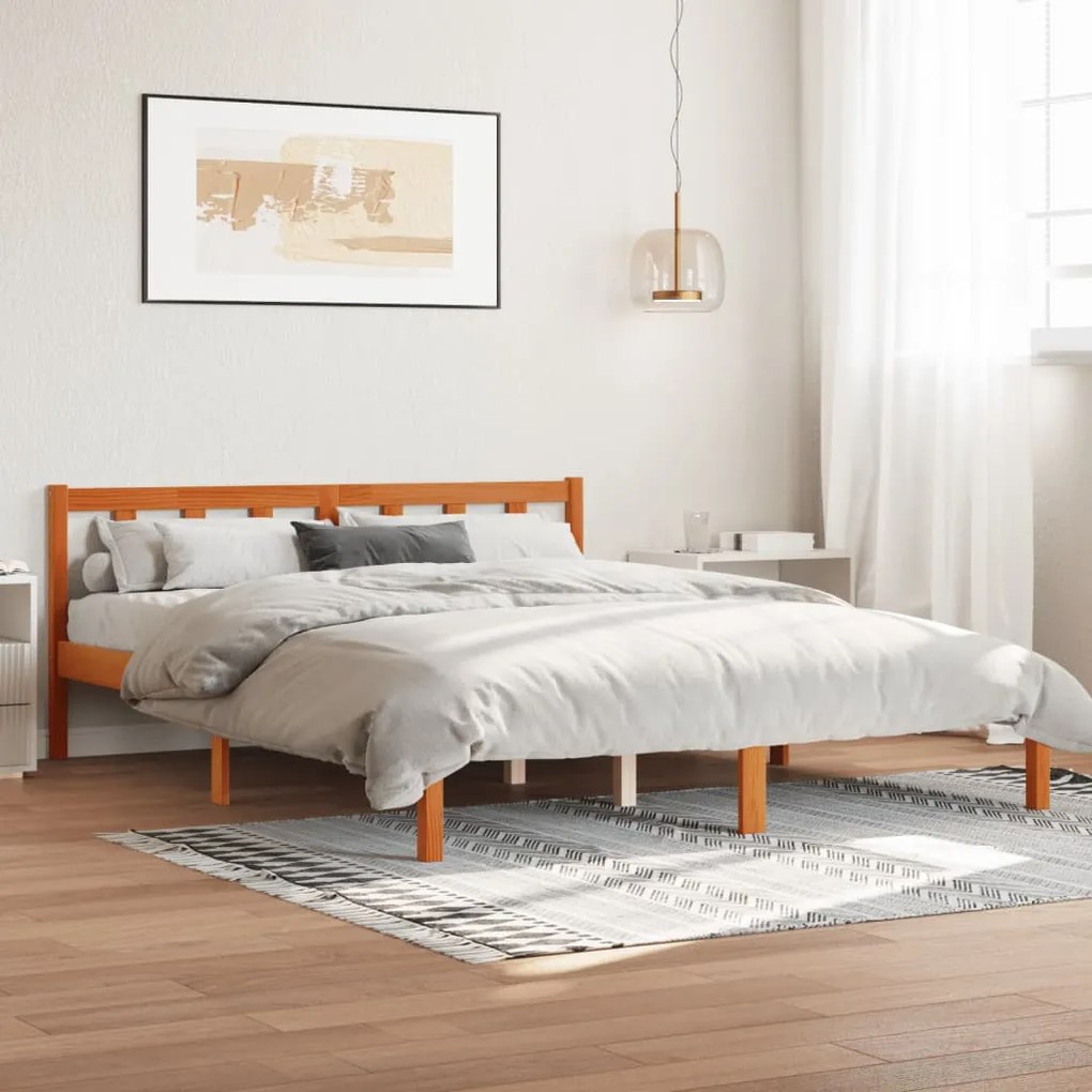 Cama sem colchão 150x200 cm madeira pinho maciça castanho-mel