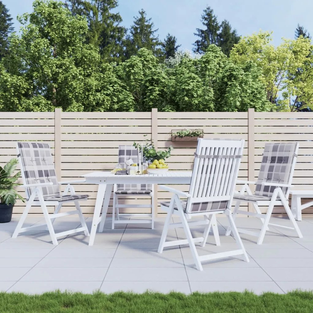 314129 vidaXL Almofadões cadeiras altas de jardim 4pcs tecido xadrez cinza