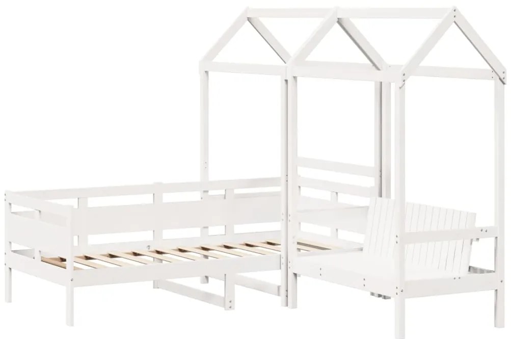 Conj. sofá-cama e banco c/ telhado 80x200cm pinho maciço branco