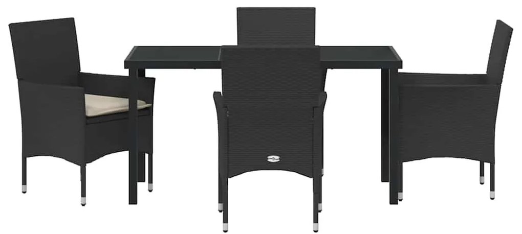 Conjunto de Jantar de Jardim com 5 Peças - Almofadas Pretas de Rattan