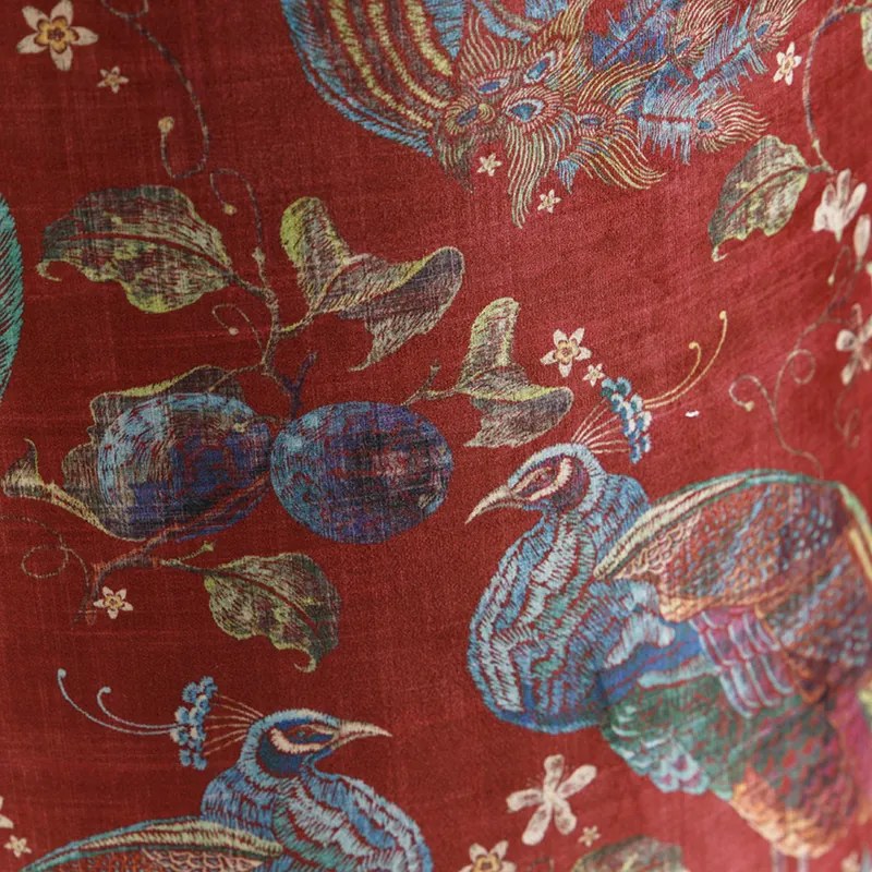 Abajur de veludo vermelho com design de pavão 40/40/40 interior dourado Clássico / Antigo
