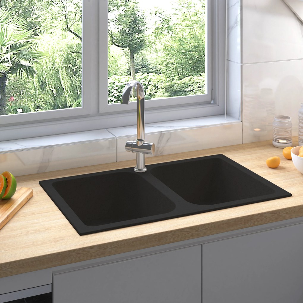 vidaXL Pia de Cozinha Preta 760x480x184 mm de Granito