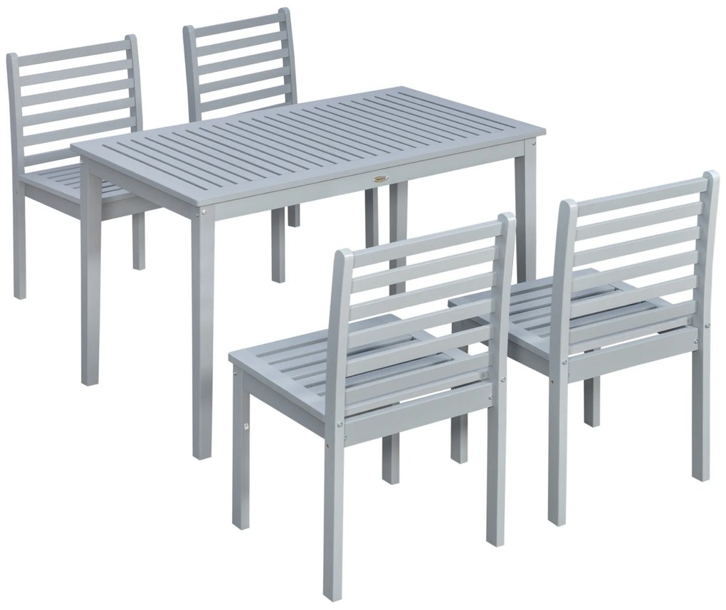 Conjunto de Jardim Refeição de Madeira 5 Peças Conjunto de Mesa e 4 Cadeiras para Varanda Pátio Carga 120 kg Cinza